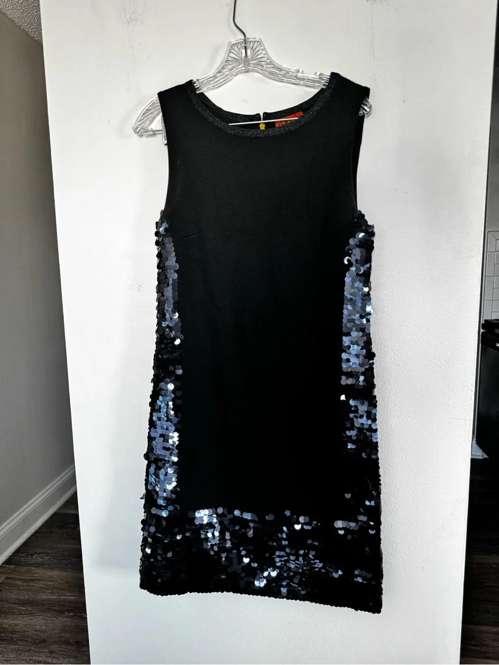 Tory Burch Black Sequin Shift Sweater Dress Wool Blend Sleeveless Size M